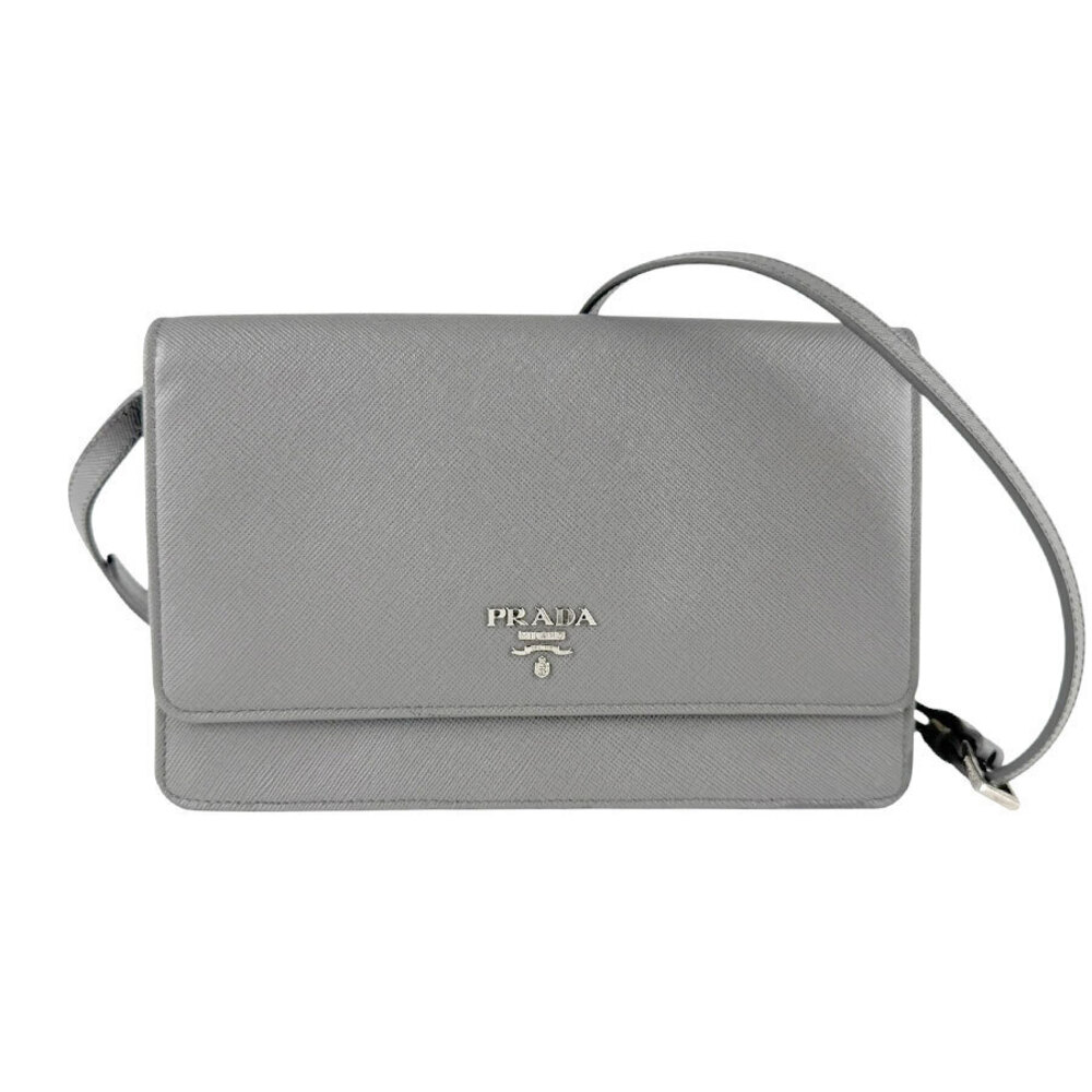 Prada Shoulder Wallet Leather Gray